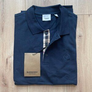 XL BURBERRY MEN`S NAVY BLUE COTTON POLO T-SHIRT